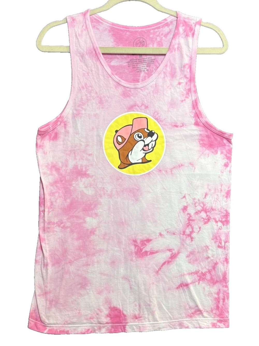 Buc-ees Pink  White Tie Dye Tank Sz M Athleisure Activewear Texas Gear American